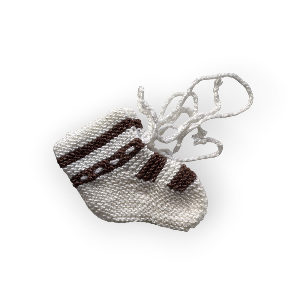 Nene Handmade Striped Knitted Baby Booties | White Laces | 100% Organic Cotton | 0-12 Months